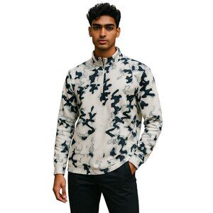 GSTQ Quarter Zip Pullover Mens Large Black White Houndstooth Stretch Athletic